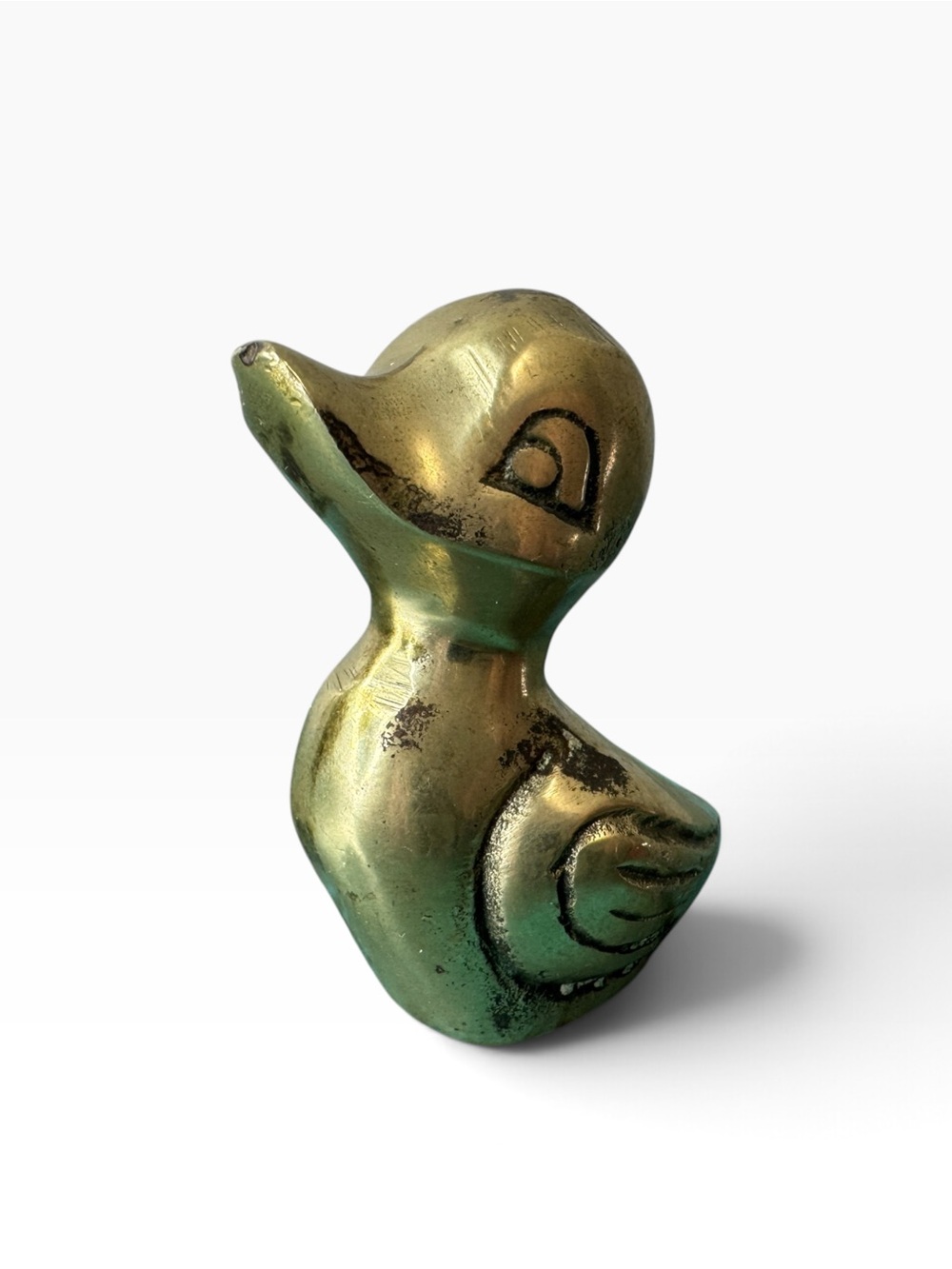 Miniature Vintage Solid Brass Duck Figurine / Bird Office Paperweight